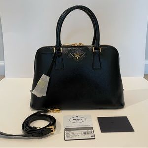 Prada Saffiano Vernice in Nero with Gold Hardware